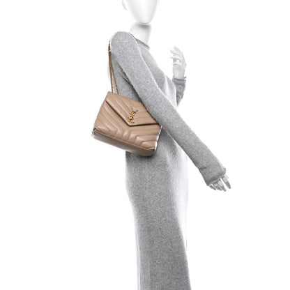 Saint Laurent Calfskin Y Quilted Monogram Small Loulou Chain Satchel Dark Beige 2 of 9