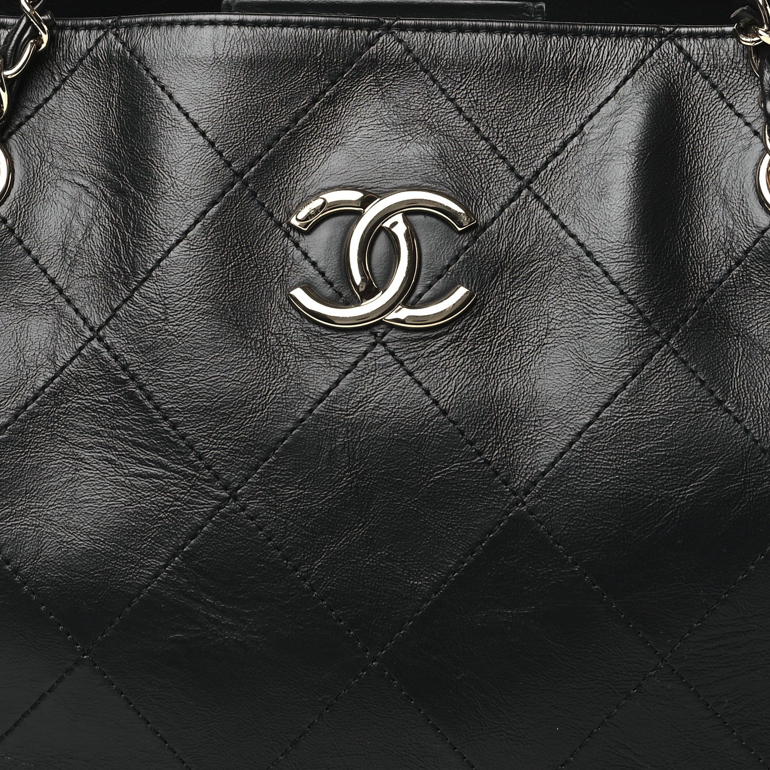 Chanel Glazed Calfskin Stitched Shopping Tote Black 8 of 10