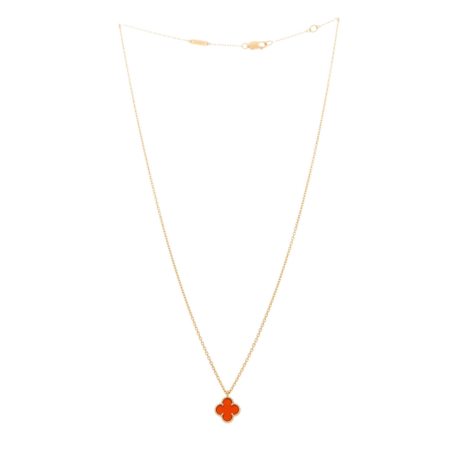 Van Cleef & Arpels 18K Rose Gold Carnelian Sweet Alhambra Pendant Necklace 3 of 5