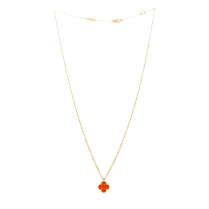 Van Cleef & Arpels 18K Rose Gold Carnelian Sweet Alhambra Pendant Necklace 3 of 5