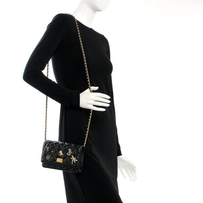 Chanel Aged Calfskin Quilted Lucky Charms 2.55 Reissue Wallet On Chain WOC Black 2 of 8