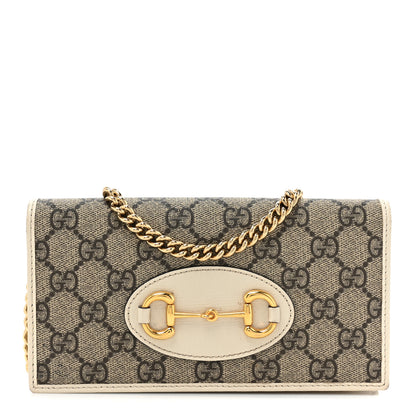 Gucci GG Supreme Monogram Azalea Calfskin Horsebit 1955 Wallet On Chain Beige Ebony Mystic White 1 of 14