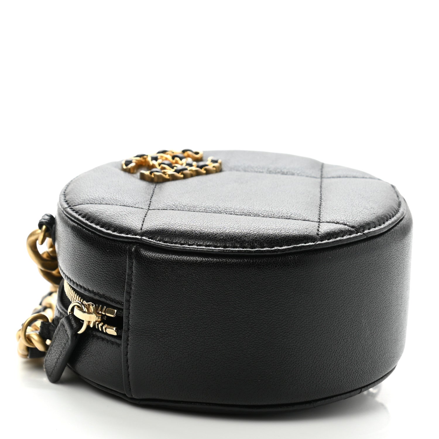 Chanel Shiny Goatskin Quilted Chanel 19 Round Clutch With Chain Black 4 of 10