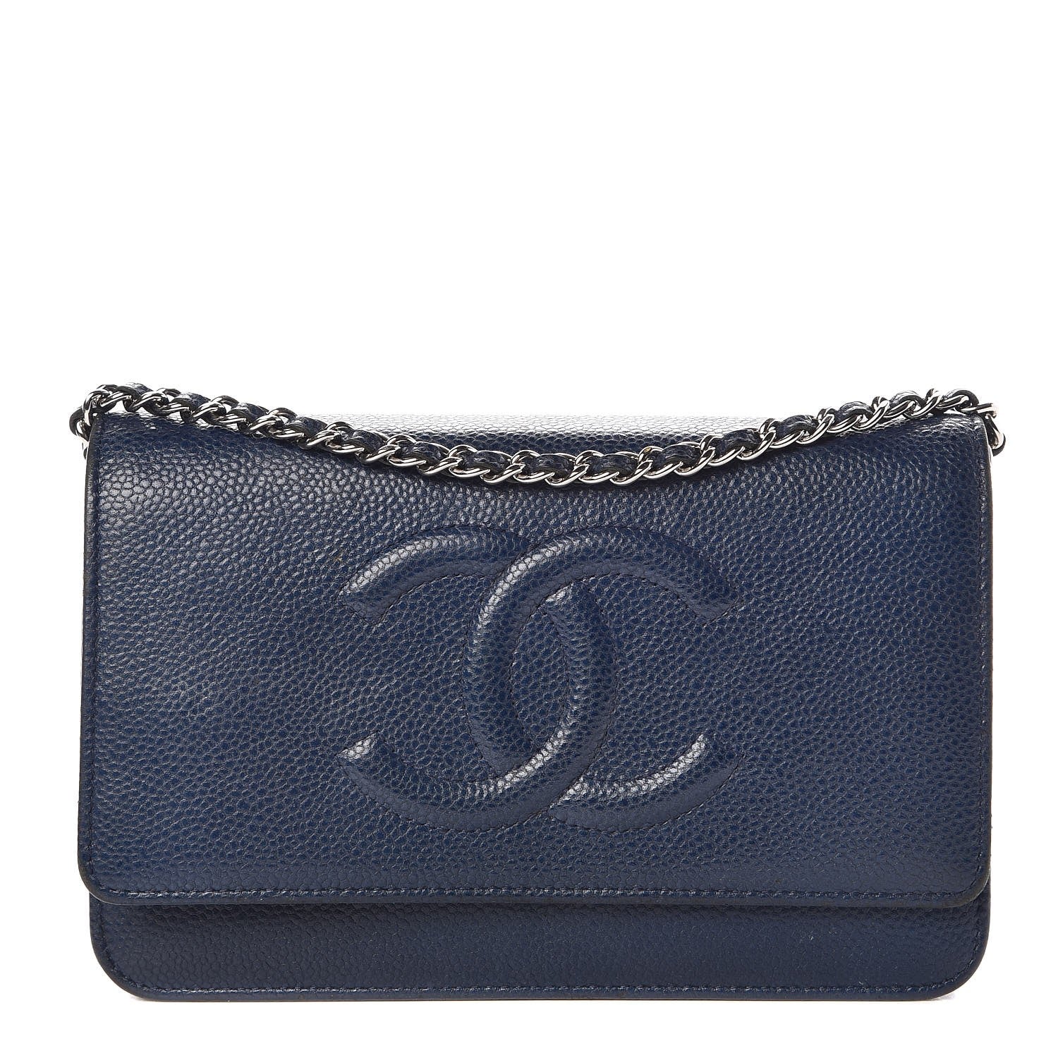 Chanel Caviar Timeless CC Wallet On Chain WOC Dark Blue 1 of 17