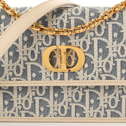 Christian Dior Oblique Chambray Raffia Effect Smooth Calfskin Mini Miss Caro Bag Blue Light Biscuit 7 of 11