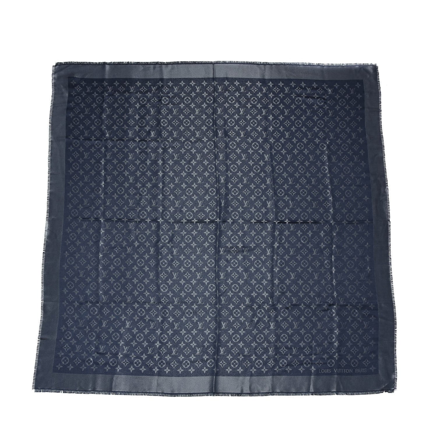 Silk Metal Wool Monogram Shawl Blue