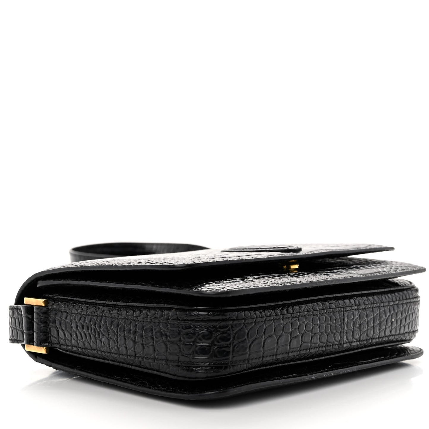 Calfskin Crocodile Embossed New Besace Crossbody Bag Black