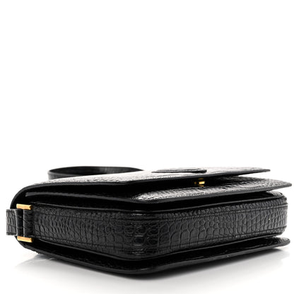 Saint Laurent Calfskin Crocodile Embossed New Besace Crossbody Bag Black 4 of 12