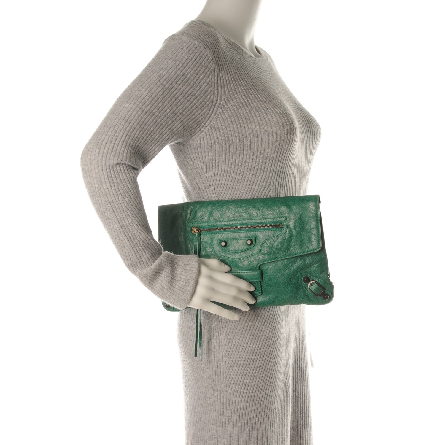Balenciaga Agneau Classic Hardware Flap Clutch Vert Sauge 2 of 7