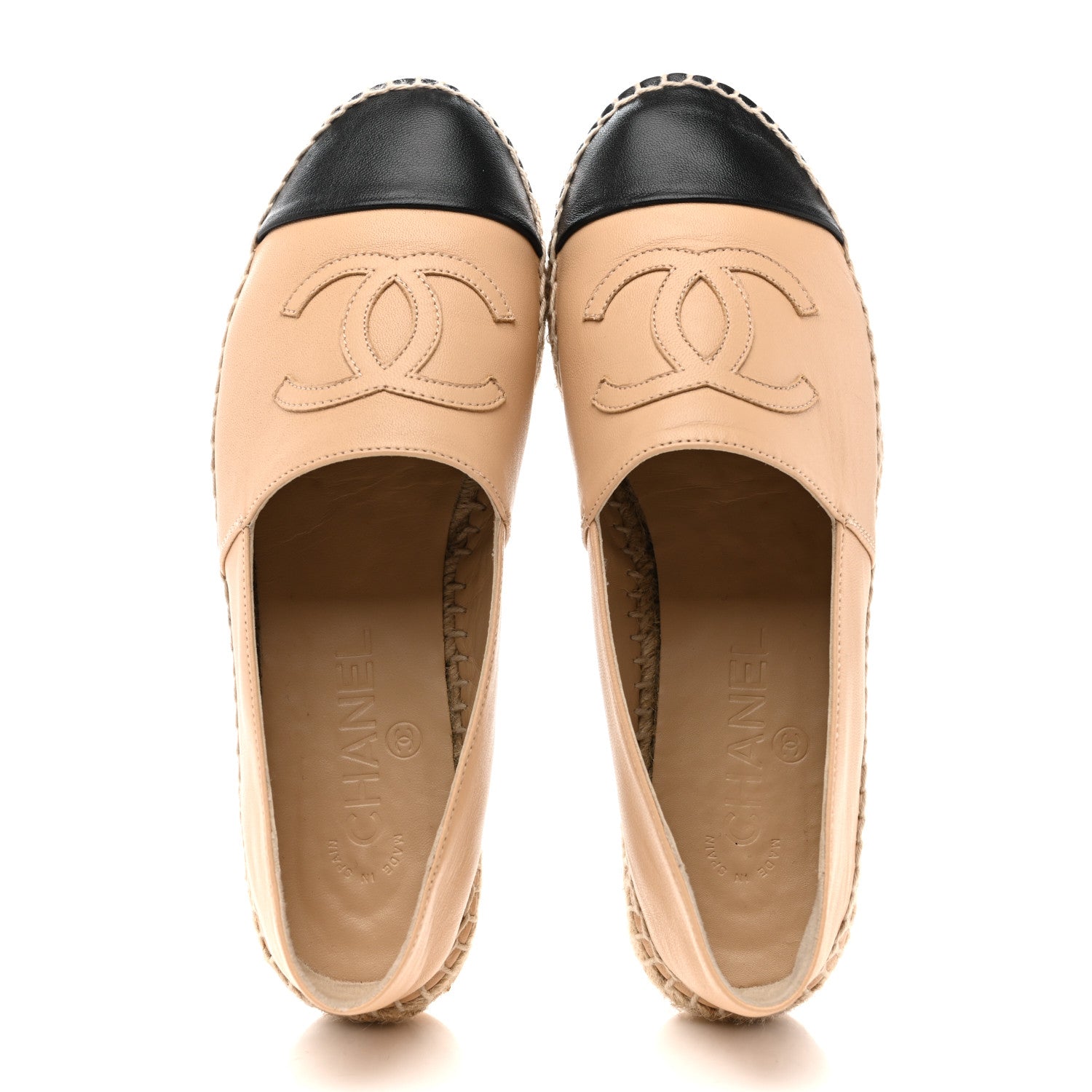 Chanel Lambskin CC Espadrilles 37 Beige Black 2 of 10