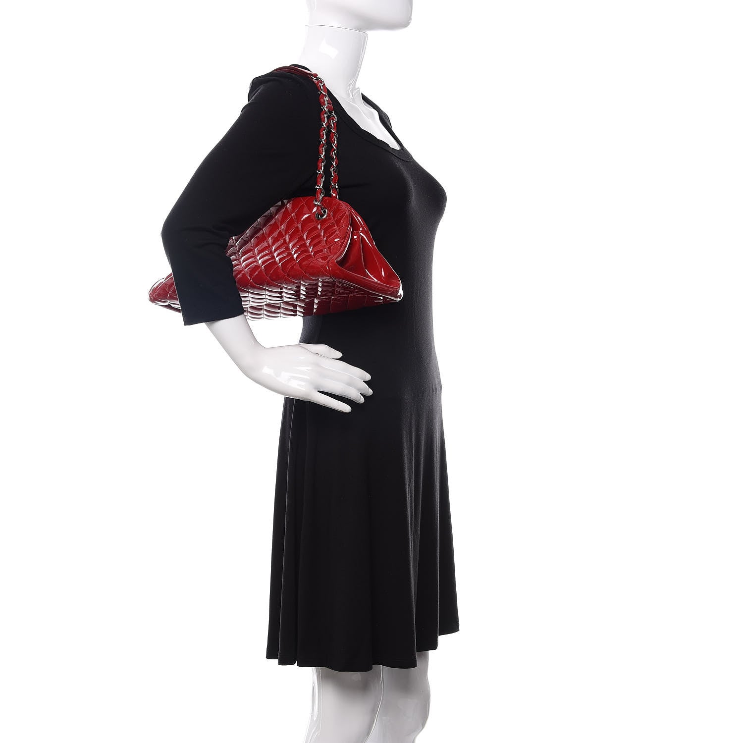 Chanel Patent Quilted Medium Just Mademoiselle Bowling Bag Red 2 of 16
