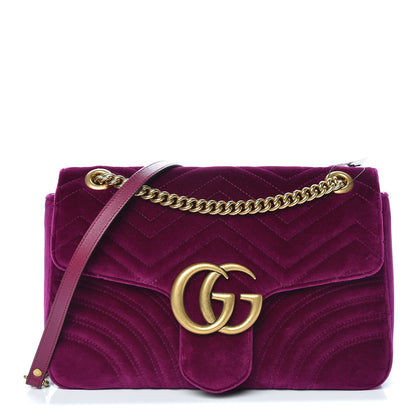 Gucci Velvet Matelasse Medium GG Marmont Shoulder Bag Fuchsia Violet Cyclamen 1 of 10