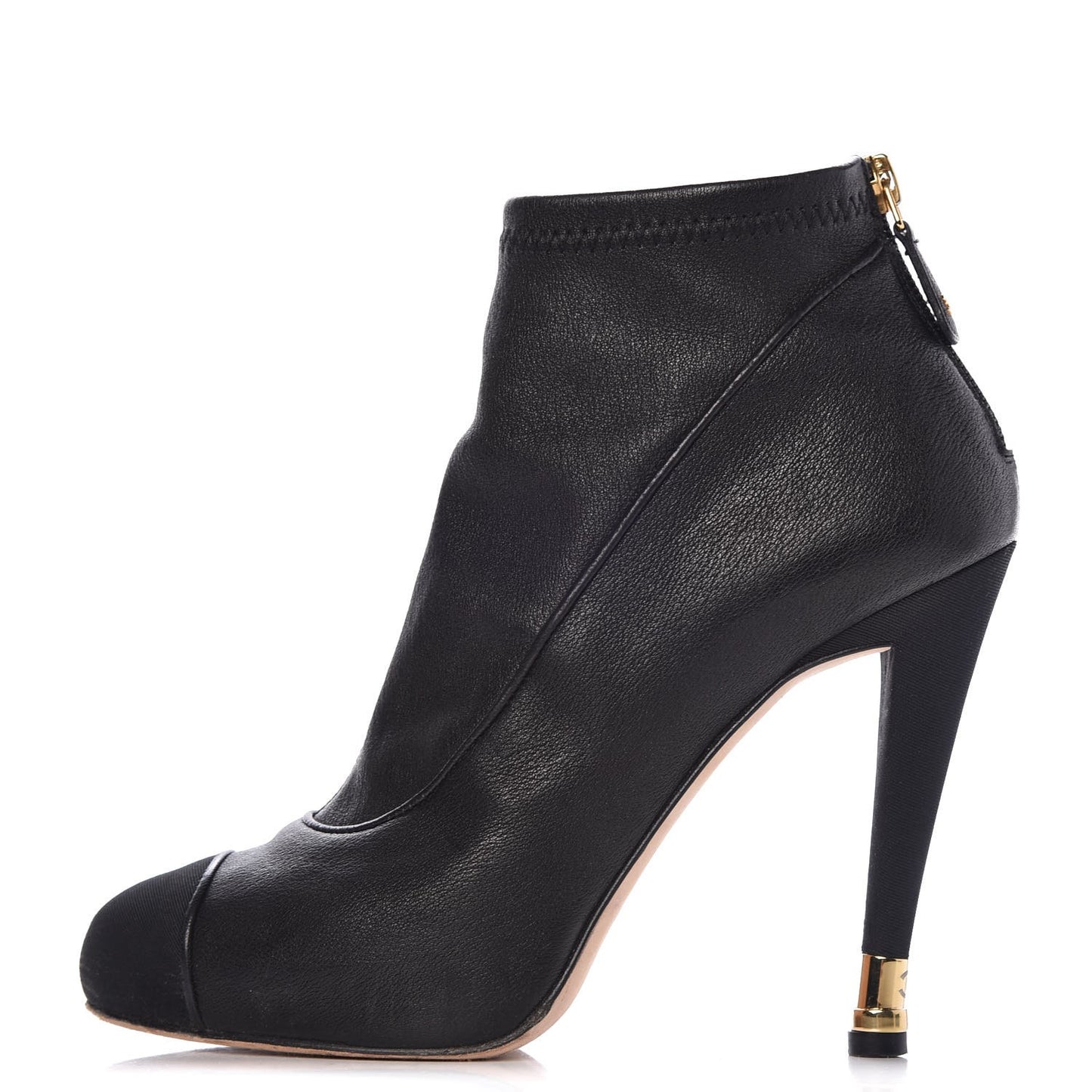 Sheepskin Grosgrain Cap Toe Ankle Boots 38 Black