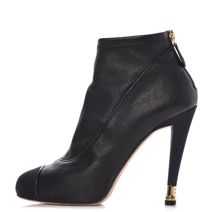 Chanel Sheepskin Grosgrain Cap Toe Ankle Boots 38 Black 1 of 10