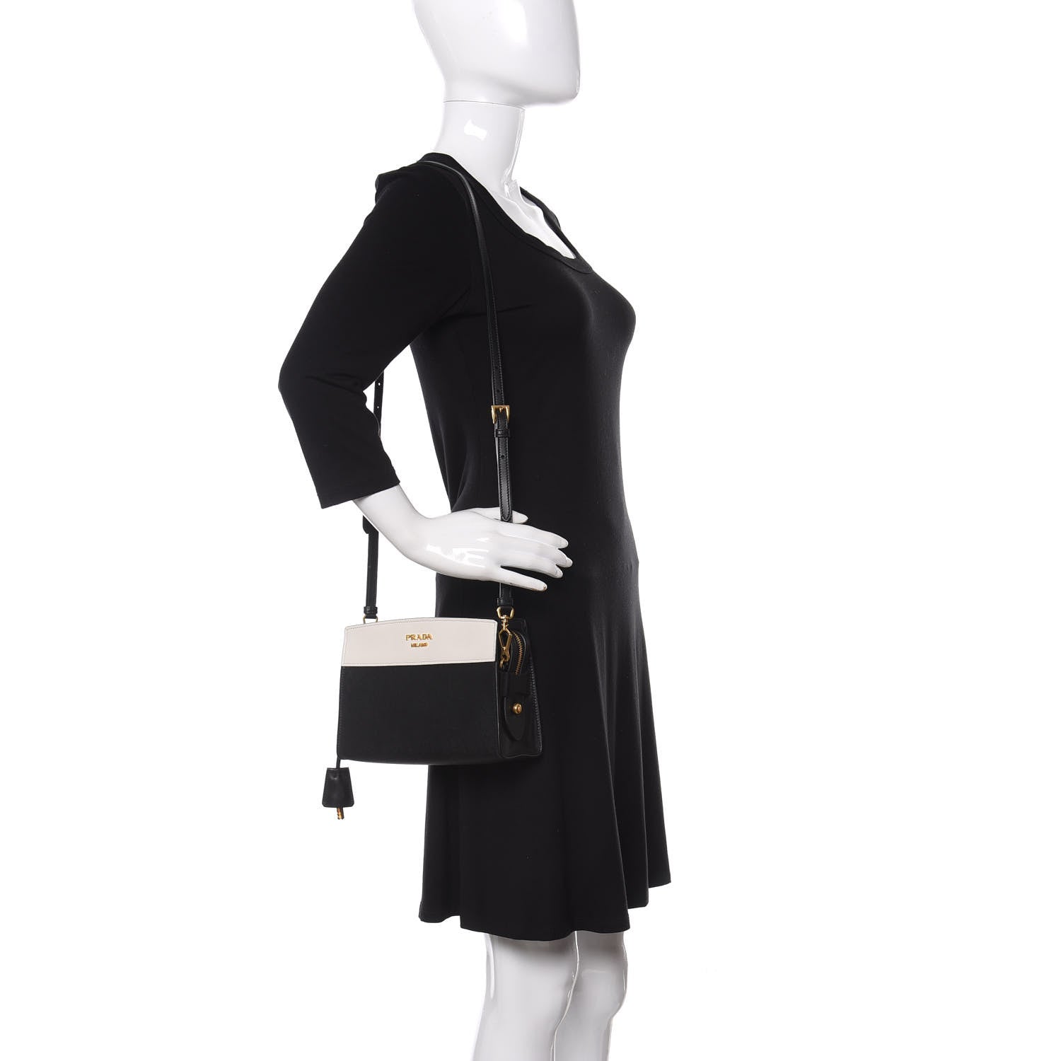 Prada Saffiano City Calfskin Esplanade Crossbody Bag Black Talco 2 of 11