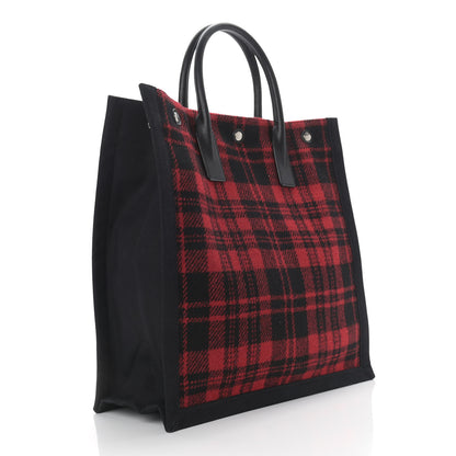 Saint Laurent Wool Tartan Rive Gauche Noe Tote Red Black 3 of 9