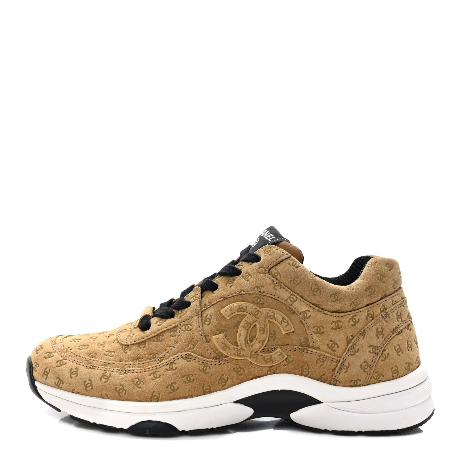 Chanel Nylon Suede Calfskin Printed CC Sneakers 39.5 Beige 1 of 8