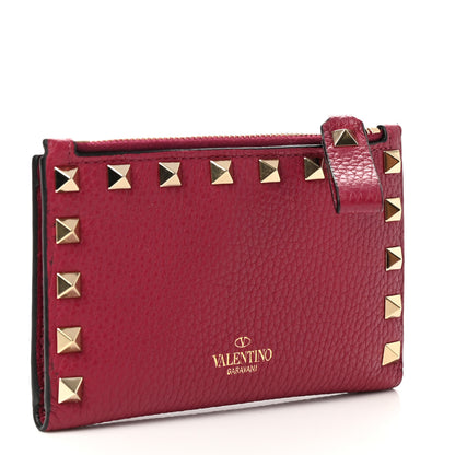 Valentino Garavani Grainy Calfskin Rockstud Coin Purse Card Holder Red 3 of 6