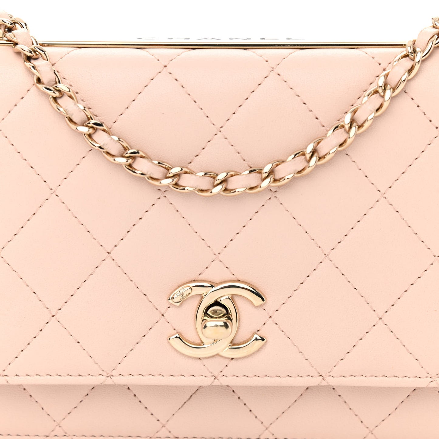 Lambskin Quilted Trendy CC Wallet On Chain WOC Light Beige