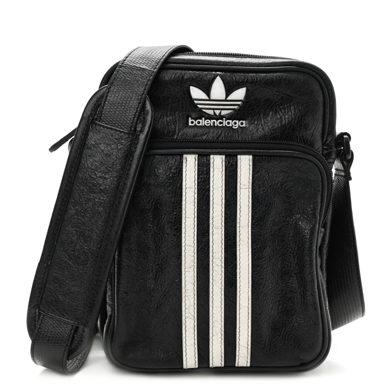 Balenciaga X ADIDAS Agneau Arena Trefoil Logo Messenger Bag Black White 1 of 8
