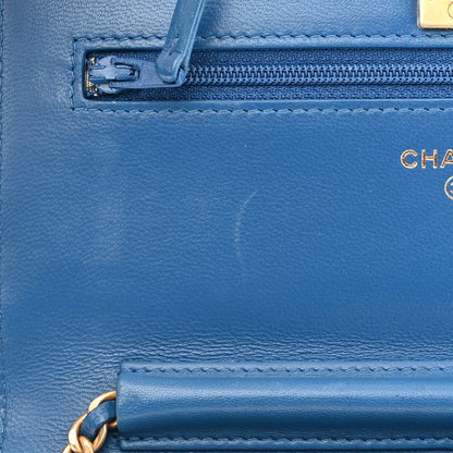 Chanel Lambskin Quilted CC Pearl Crush Wallet on Chain WOC Blue 13 of 16