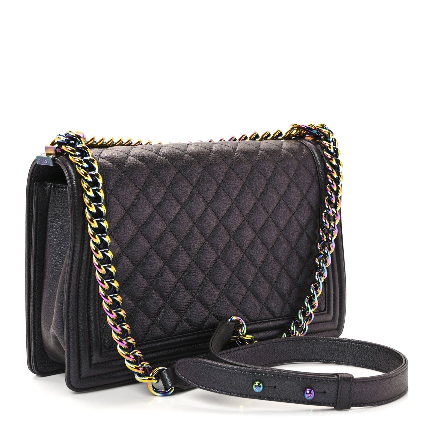 Iridescent Goatskin Quilted Medium Boy Flap Purple