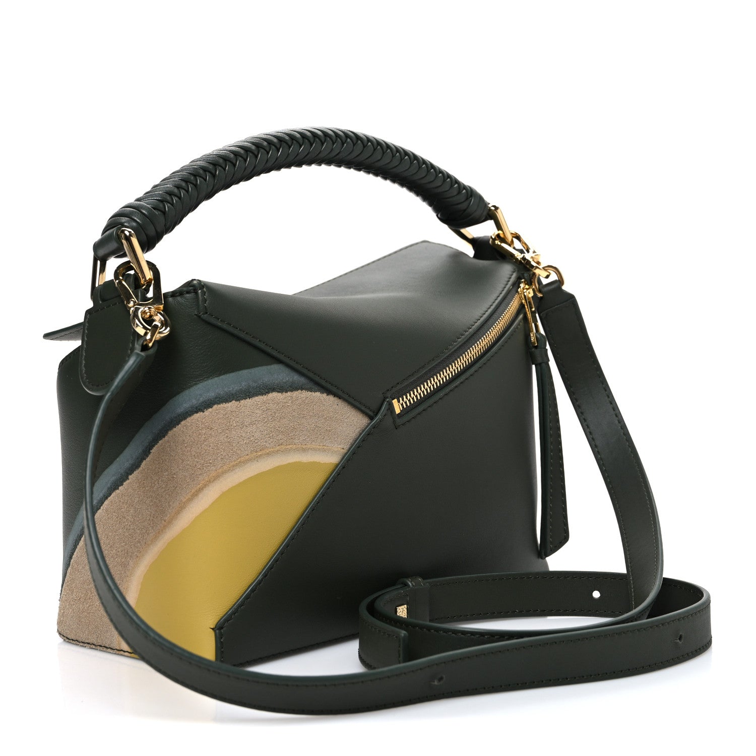 Loewe Calfskin Landscape Small Puzzle Bag Bottle Green Ochre 3 of 10