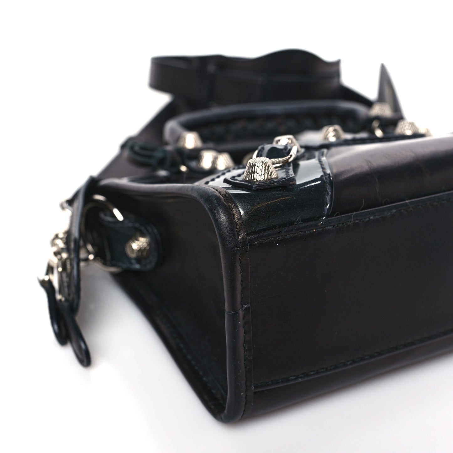 Smooth Calfskin Metallic Patent Giant 12 Silver Hardware Mini City Black Gris