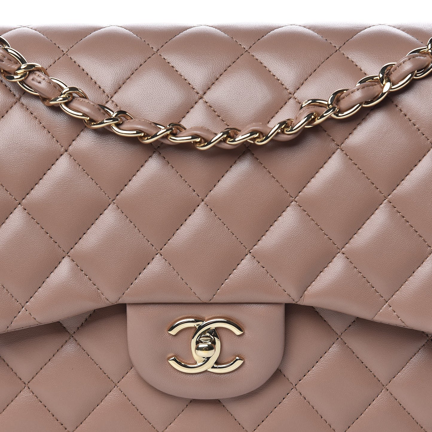 Lambskin Quilted Jumbo Double Flap Dark Beige