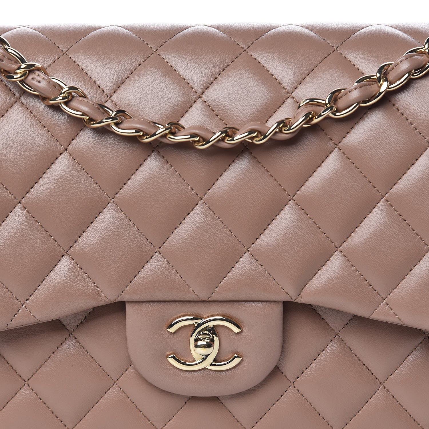 Chanel Lambskin Quilted Jumbo Double Flap Dark Beige 12 of 13