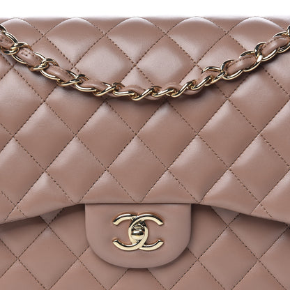 Chanel Lambskin Quilted Jumbo Double Flap Dark Beige 12 of 13