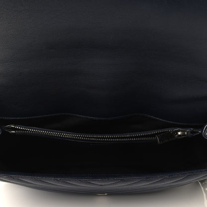 Saint Laurent Sheepskin Matelasse Chevron Monogram Large College Bag Deep Marine 4 of 4