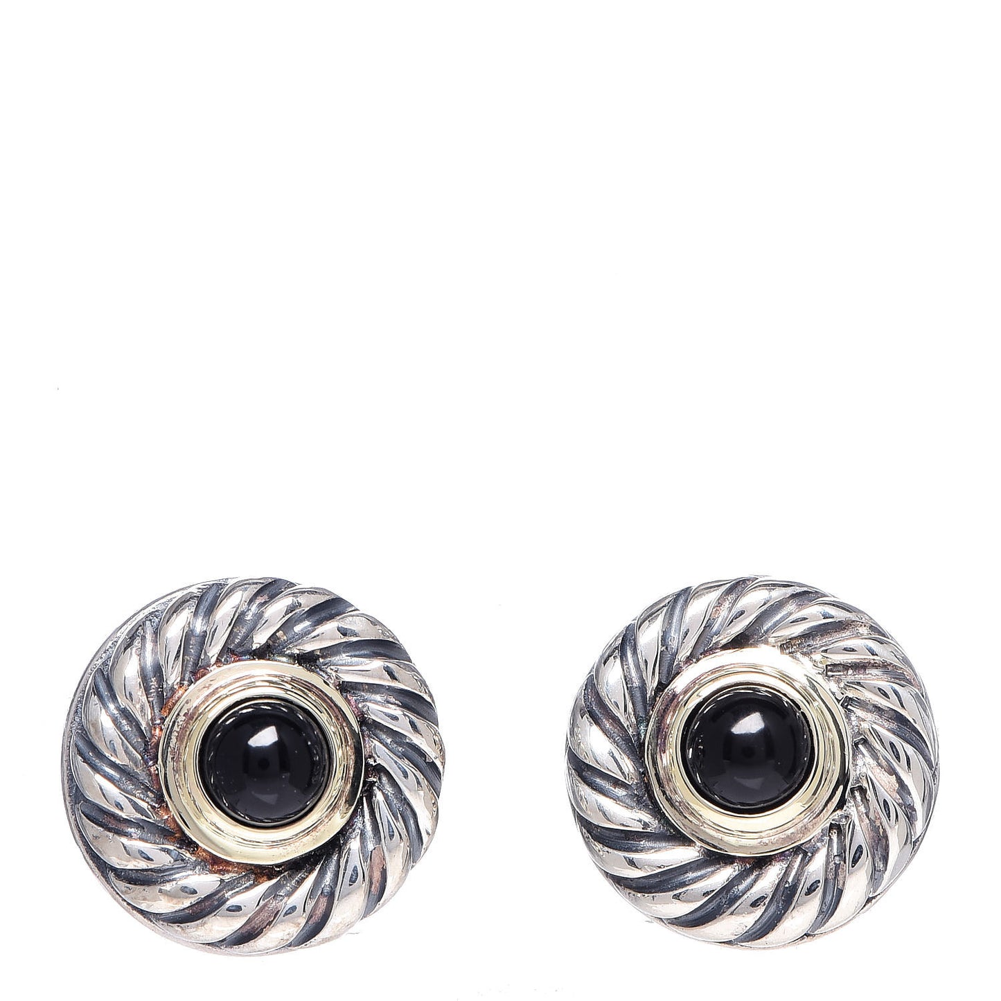 Sterling Silver 14K Yellow Gold Black Onyx Cookie Earrings