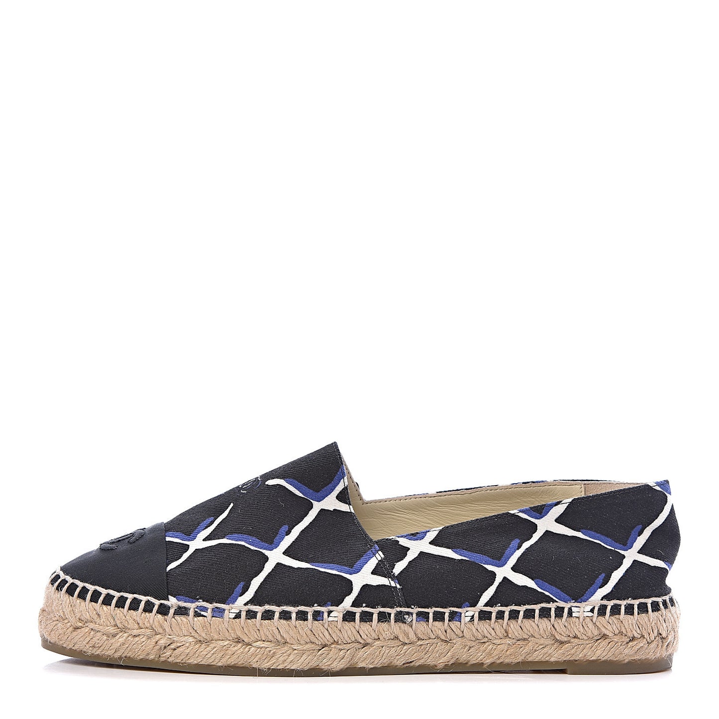 Printed Canvas Grosgrain Espadrilles 39 Blue Black