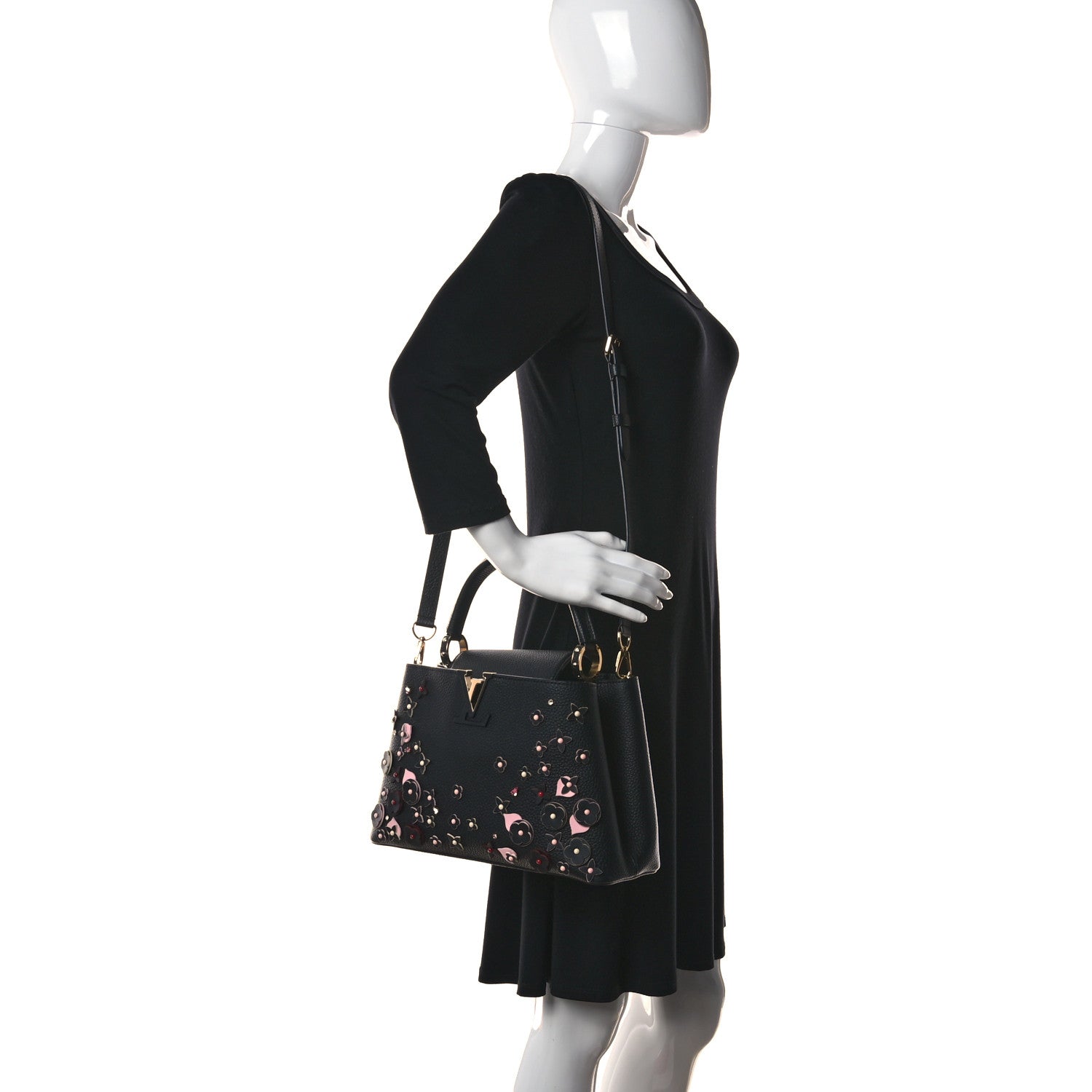 Louis Vuitton Taurillon Blooming Capucines PM Black 2 of 9