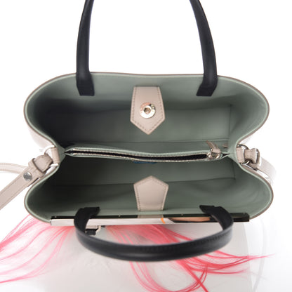 Fendi Vitello Dolce Fox Goat Bi-Color Sad Eyes Mirror Charm Petite 2Jours Tote Grigio Polvere Black 5 of 10