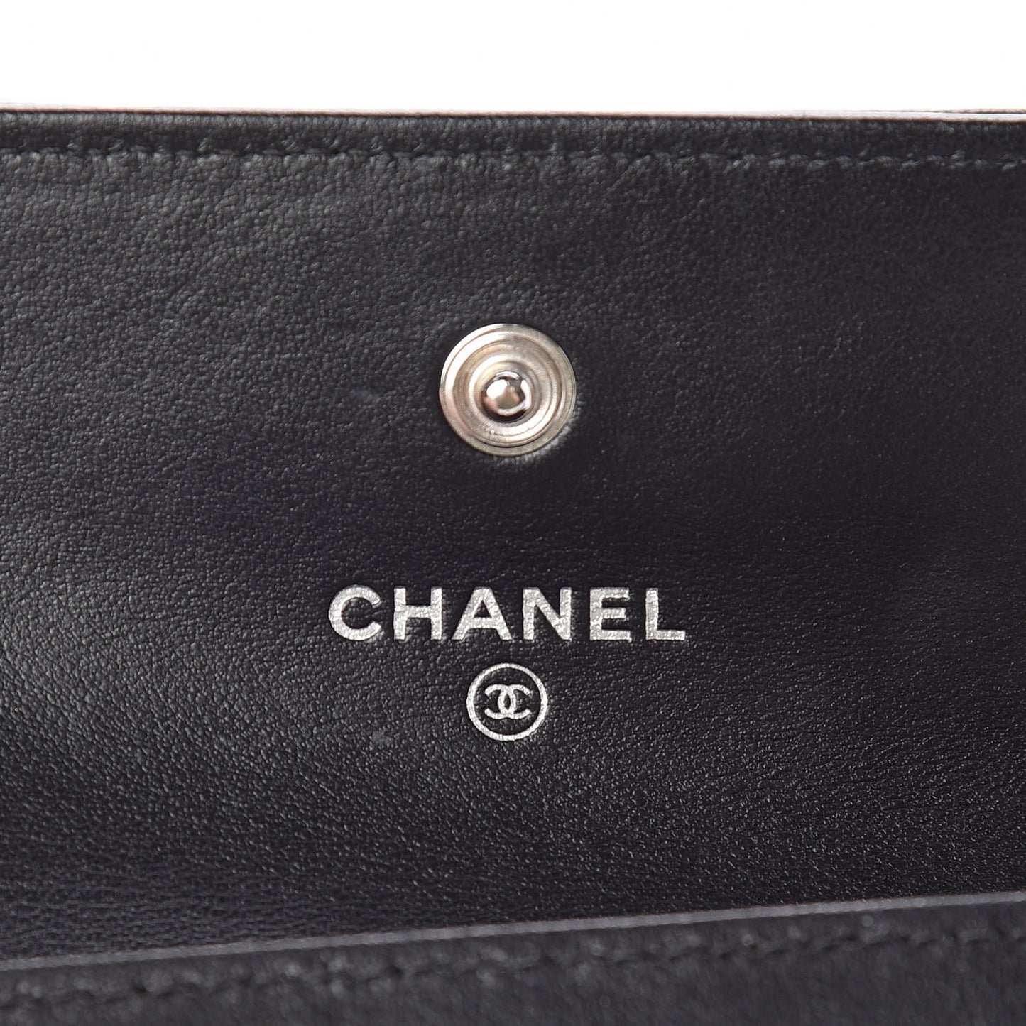 Goatskin Camellia Embossed Flap Card Holder Black