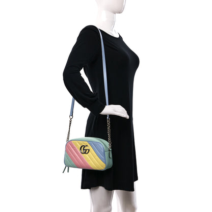 Gucci Calfskin Matelasse Diagonal Small GG Marmont Chain Shoulder Bag Multicolor Pastel 2 of 9