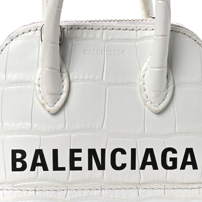 Balenciaga Calfskin Logo Crocodile Embossed Mini Ville Top Handle Bag White Black 9 of 17