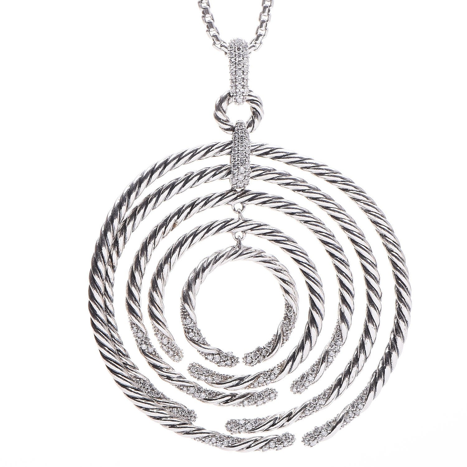 David Yurman Sterling Silver Diamond Large Willow Pendant Necklace 4 of 7
