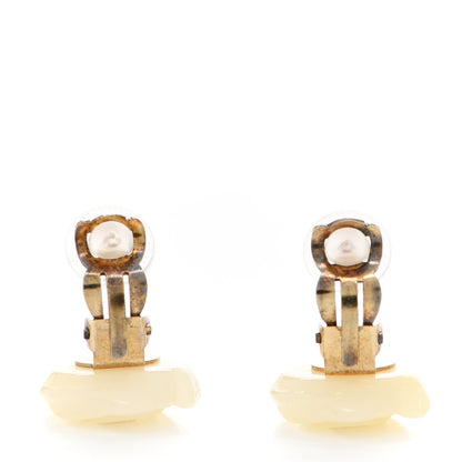 Chanel Resin CC Camellia Clip On Earrings White 3 of 5