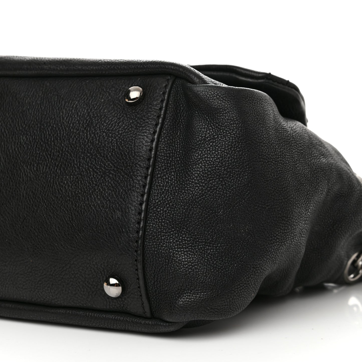 Calfskin Diamond Stitch Accordion Flap Black