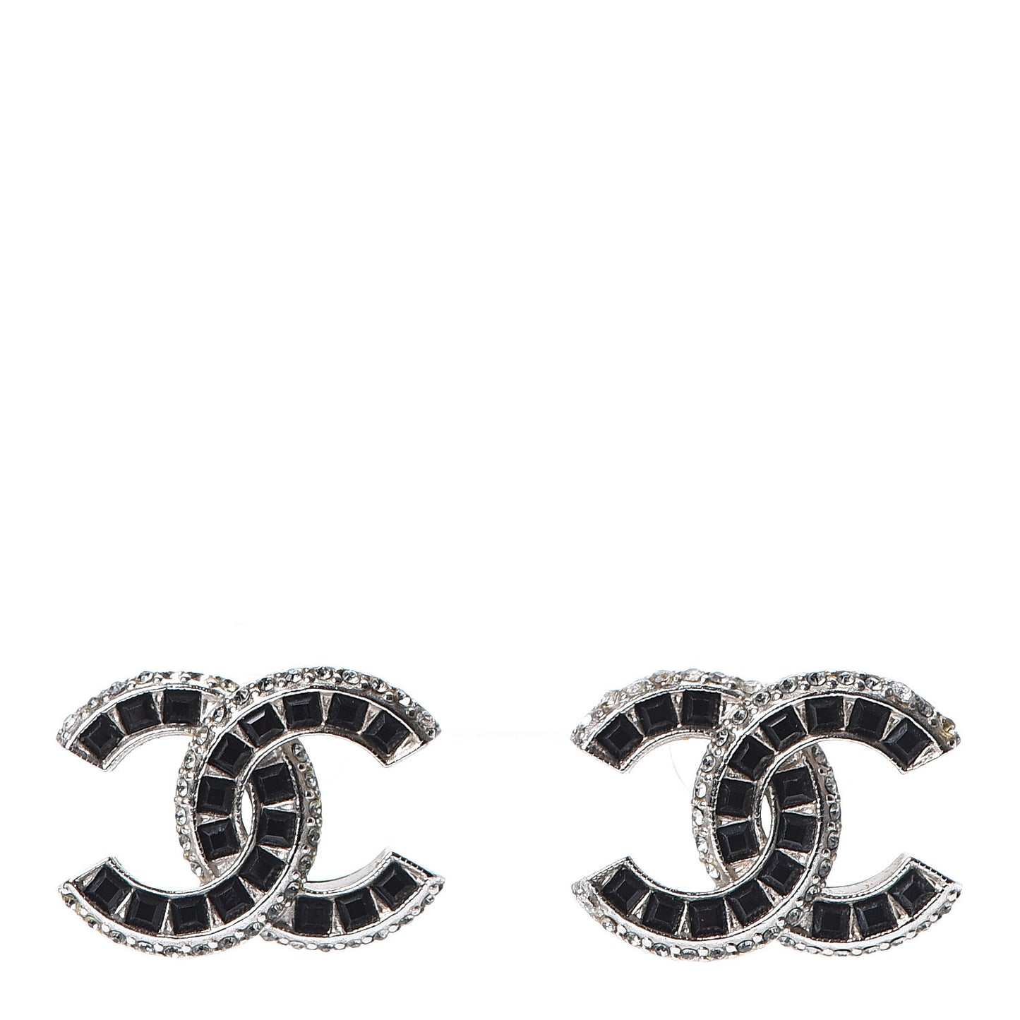 Baguette Crystal CC Earrings Black Silver