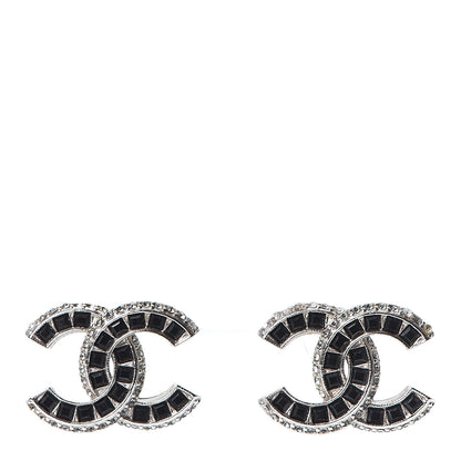 Chanel Baguette Crystal CC Earrings Black Silver 1 of 8
