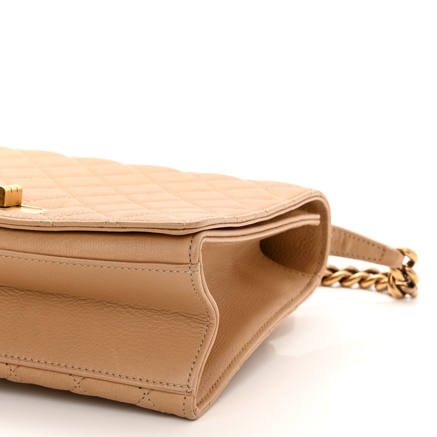 Goatskin Quilted Large Rita Top Handle Flap Beige