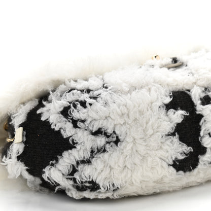 Chanel Wool Shearling Sheepskin Zip Around Flap Black Ecru 9 of 11