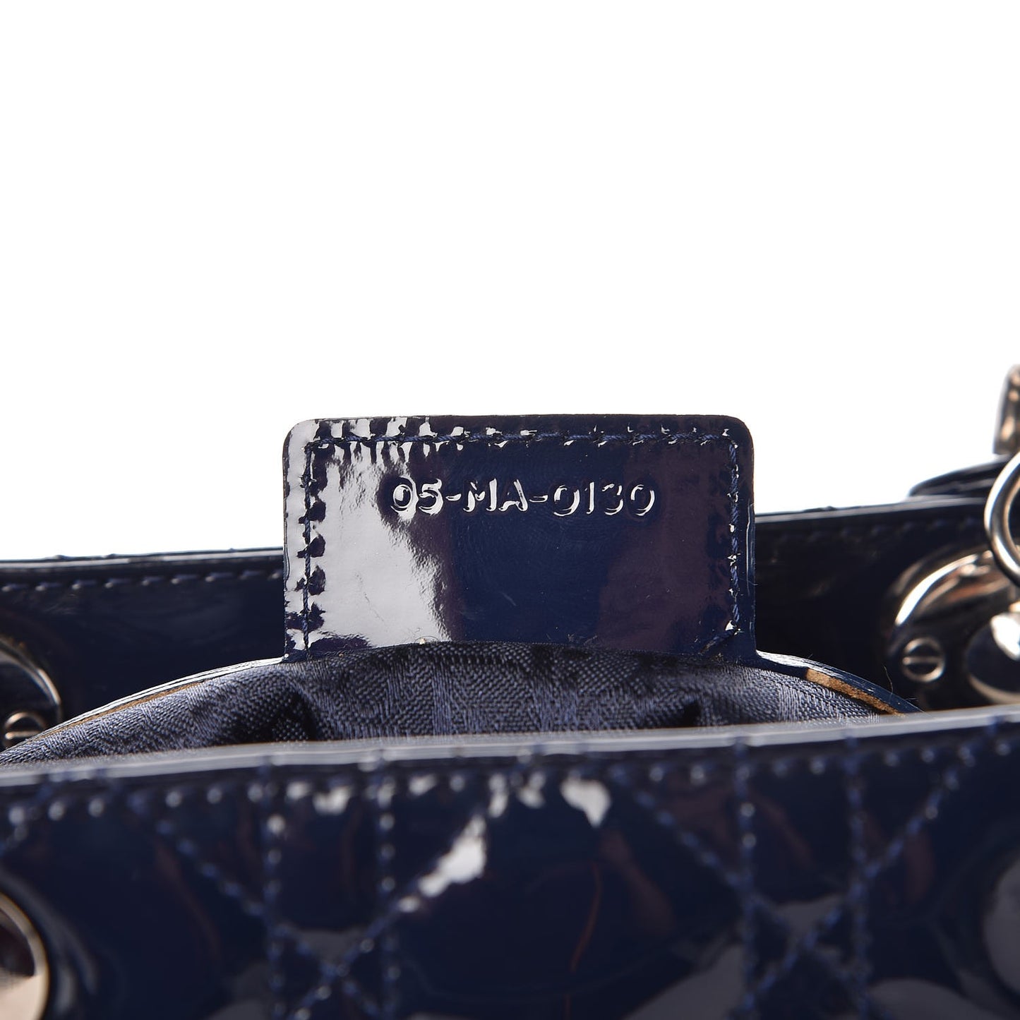 Patent Cannage Medium Lady Dior Navy Blue