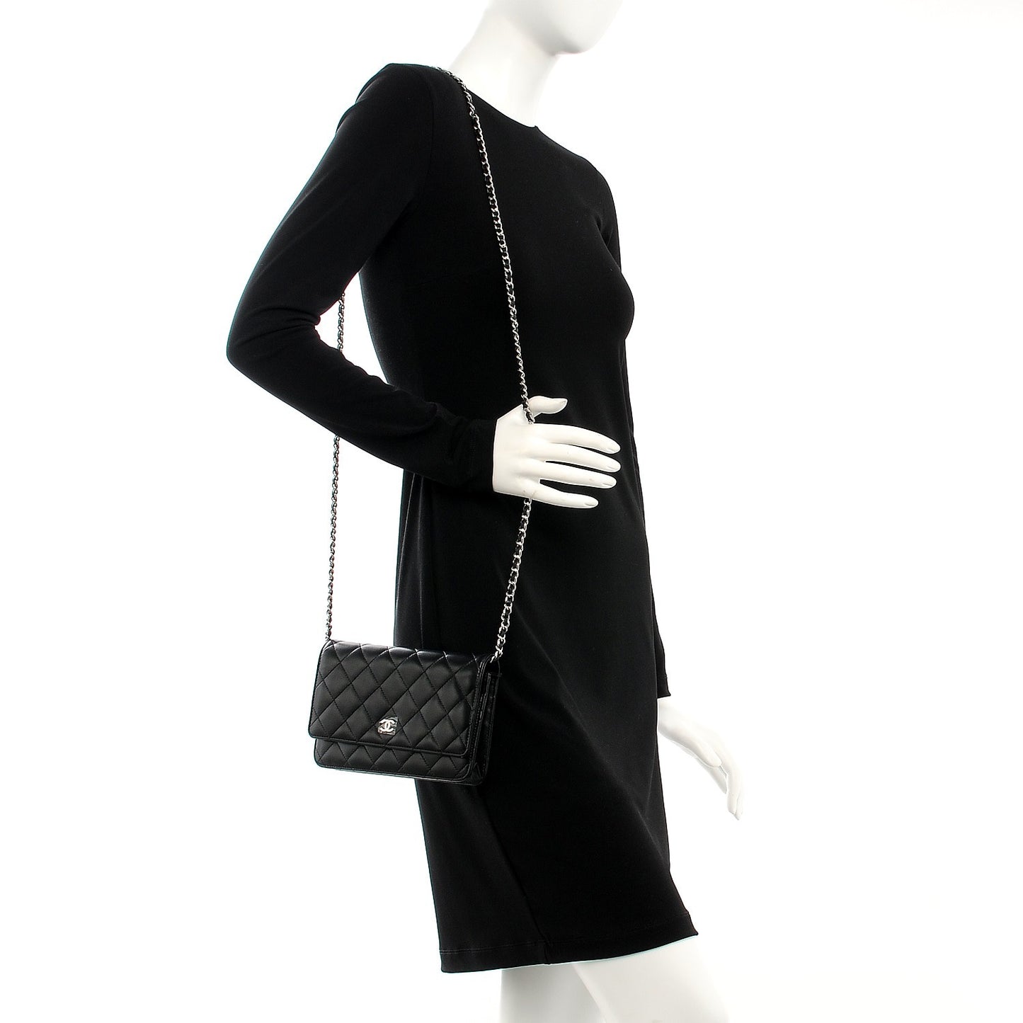 Lambskin Quilted Wallet On Chain WOC Black