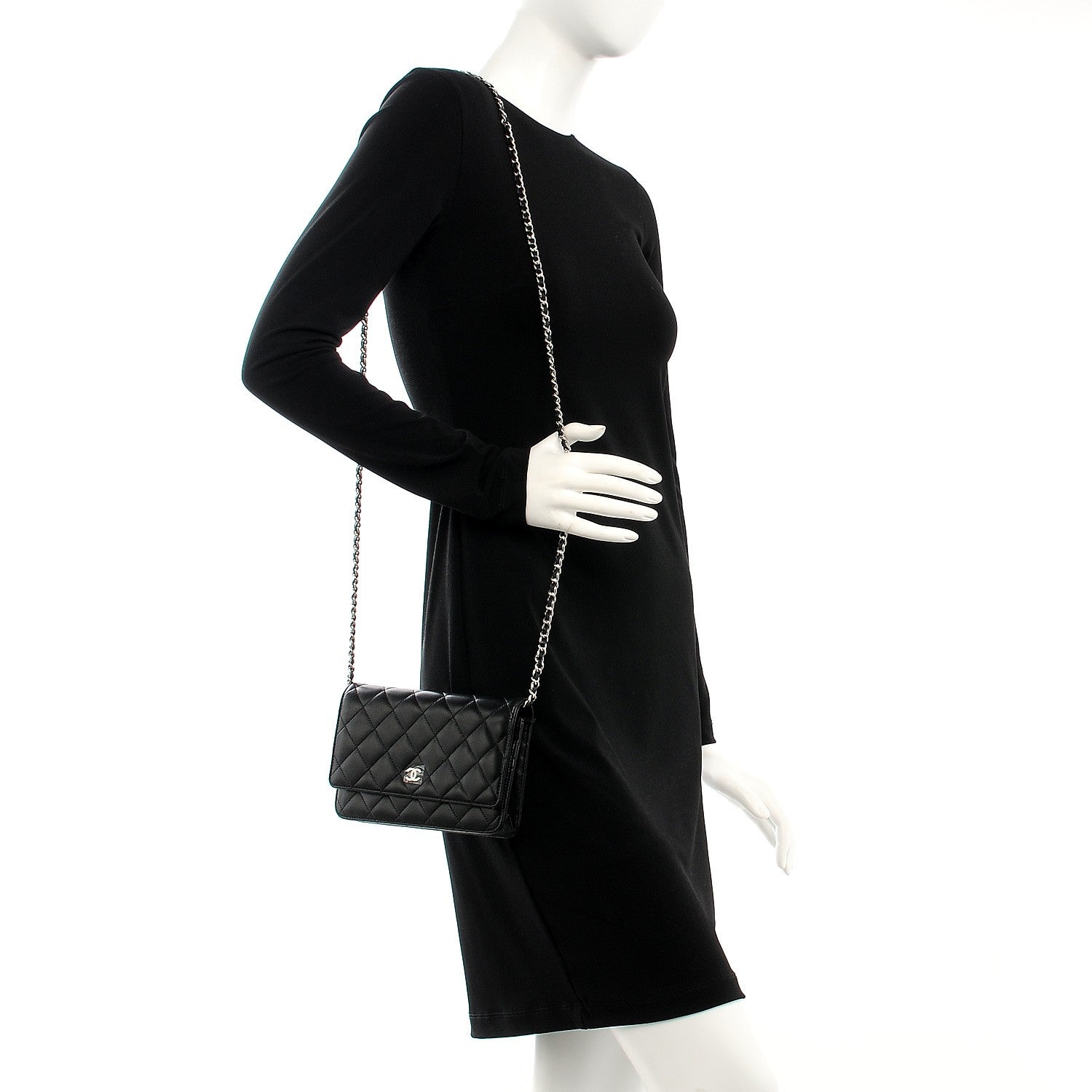 Chanel Lambskin Quilted Wallet On Chain WOC Black 2 of 9