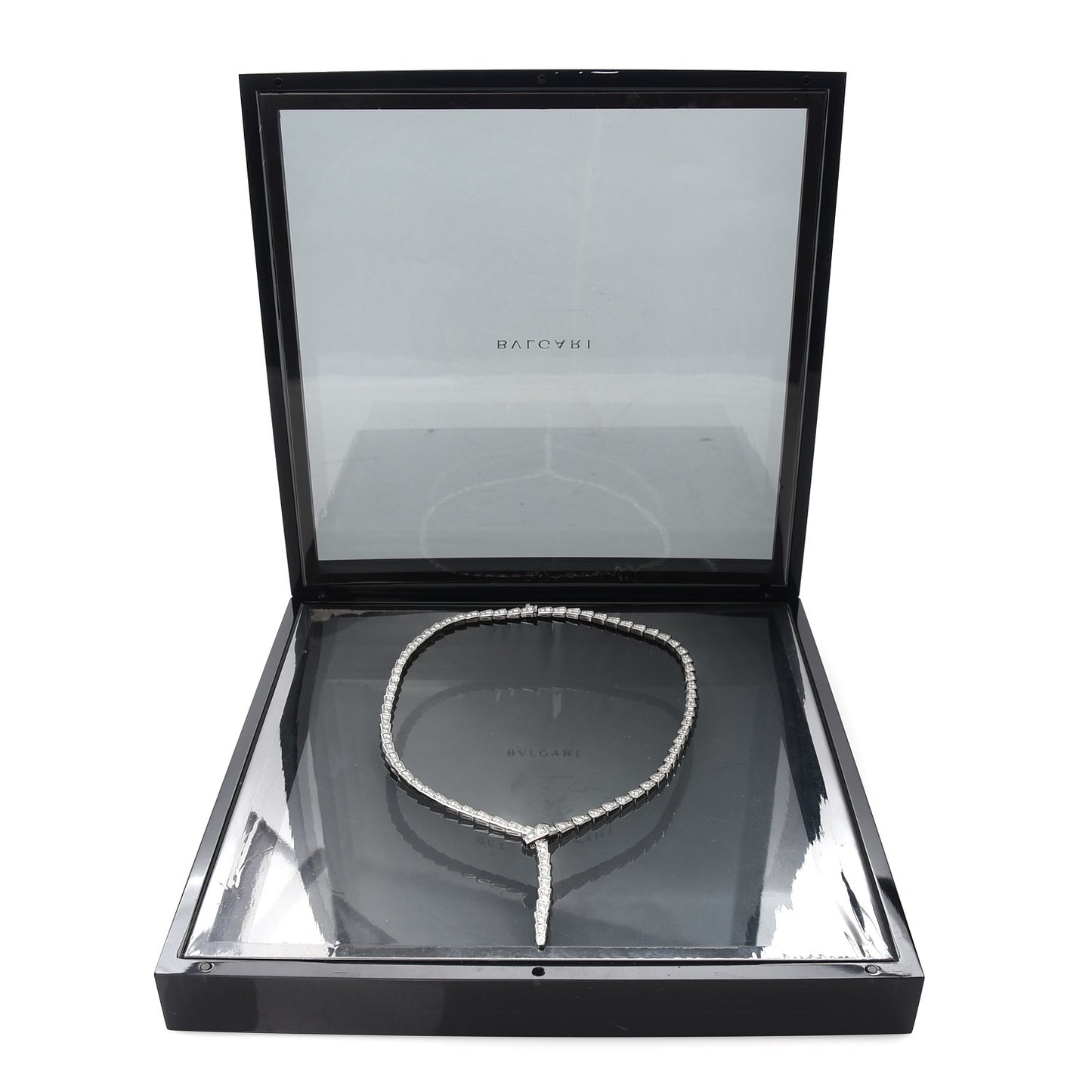 18K White Gold Diamond Serpenti Viper Slim Pave Necklace